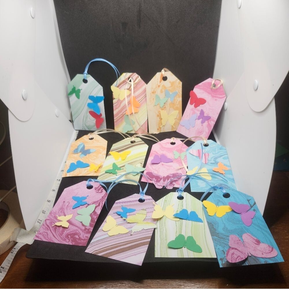 Hand Crafted Butterfly Gift Tags Colorful Thank You Cards Set Of 12